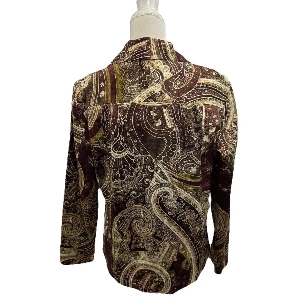 Chico’s 2 Satin Paisley Blazer Jacket Womens Large Brown Tan Lined - Picture 3 of 7